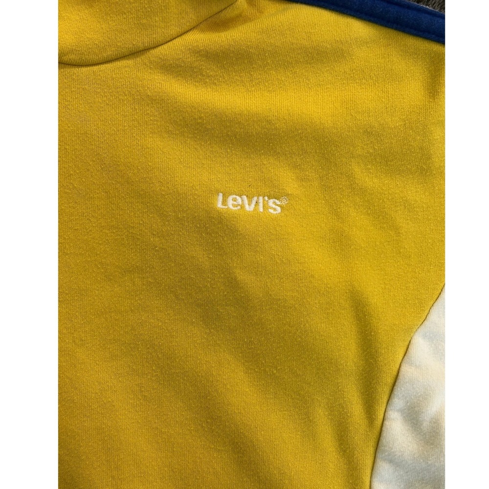 Levis Womens Cropped Hoodie Yellow Blue White Striped Sleeve Pullover Size M - Picture 3 of 10